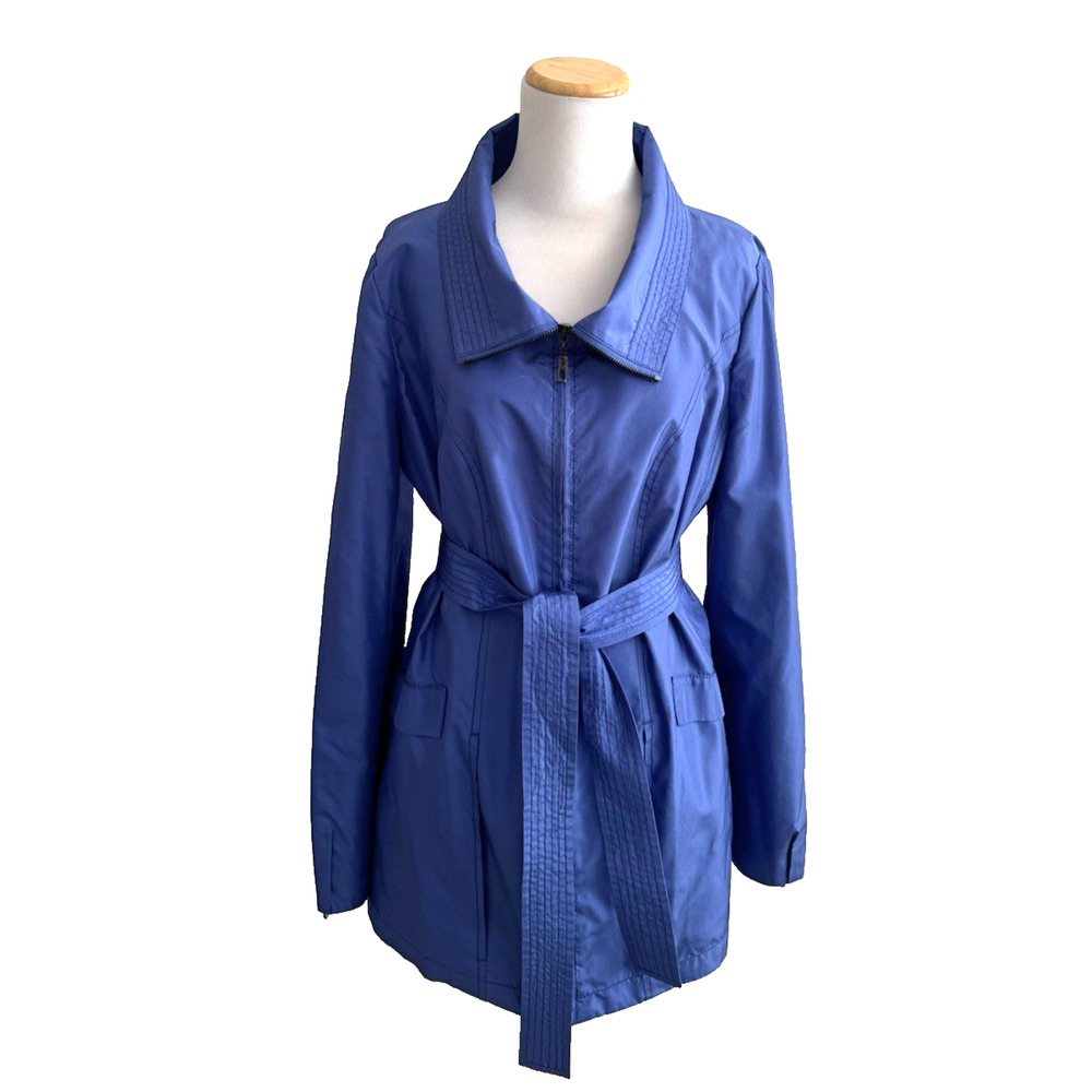 Carlisle Spring Jacket 12 Periwinkle-Blue Belted Full-Zip Pockets Rain Resistant